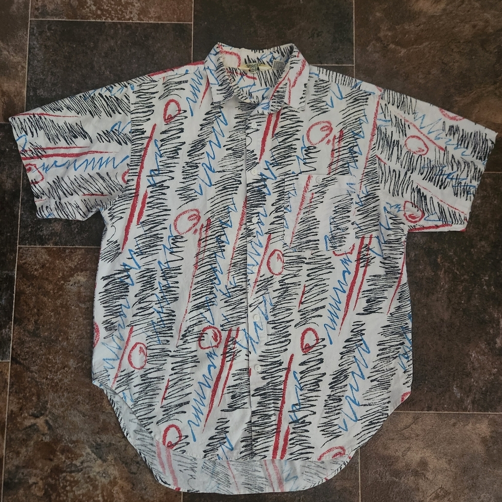 VINTAGE 1980's Street Closed Shirt Single Stitch Hong Kong Mens Lg Button Up Art